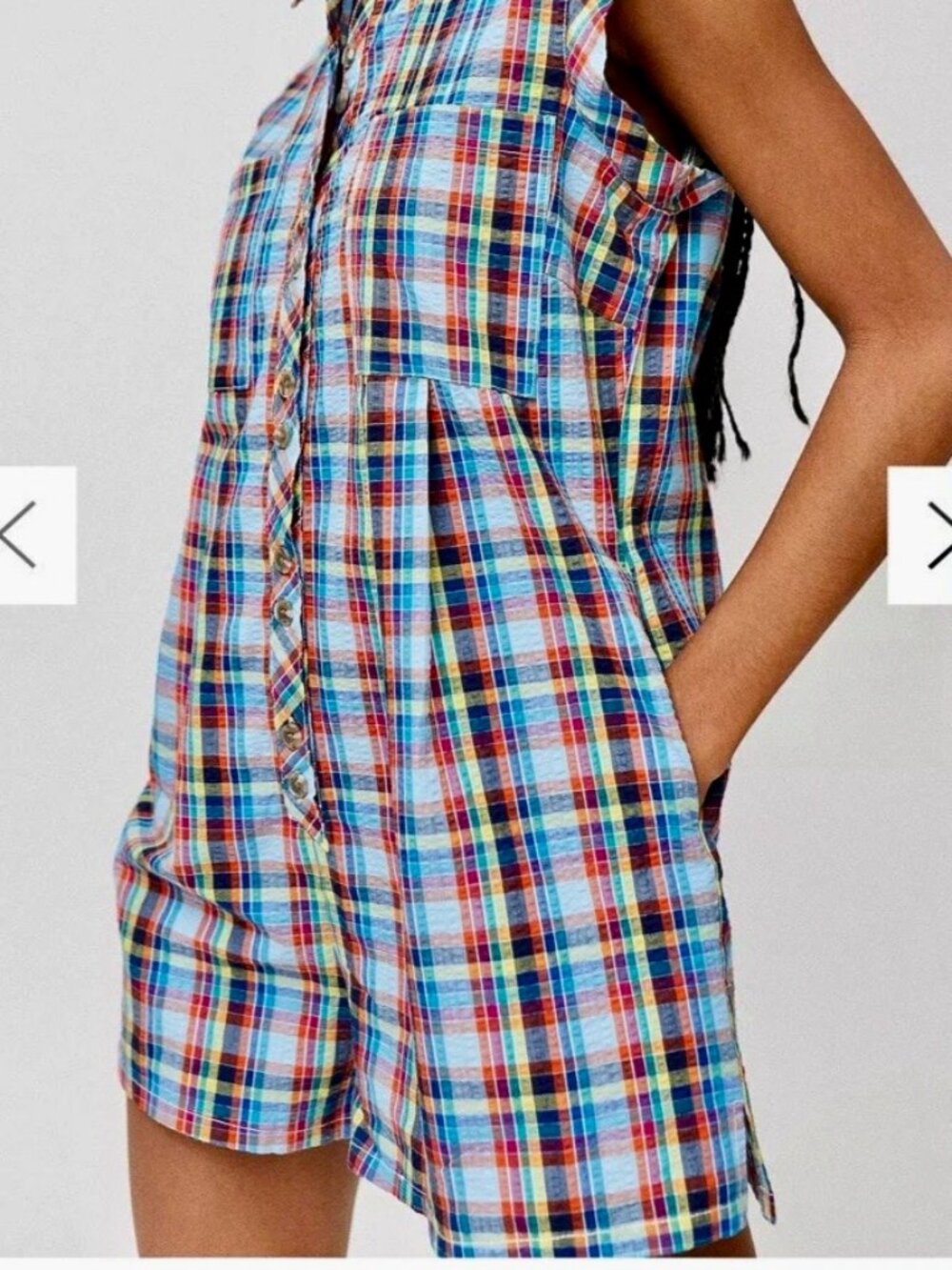 Urban Outfitters seersucker check romper jumpsuit w/pockets (shorts) S - Picture 8 of 8